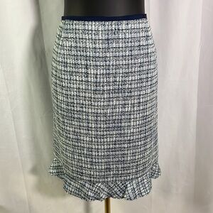 NWT Talbots Blue & White Tweed Ruffle Hem Skirt